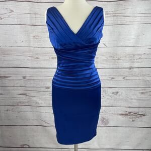 Calvin Klein stunning blue pleated front sheath cocktail dress